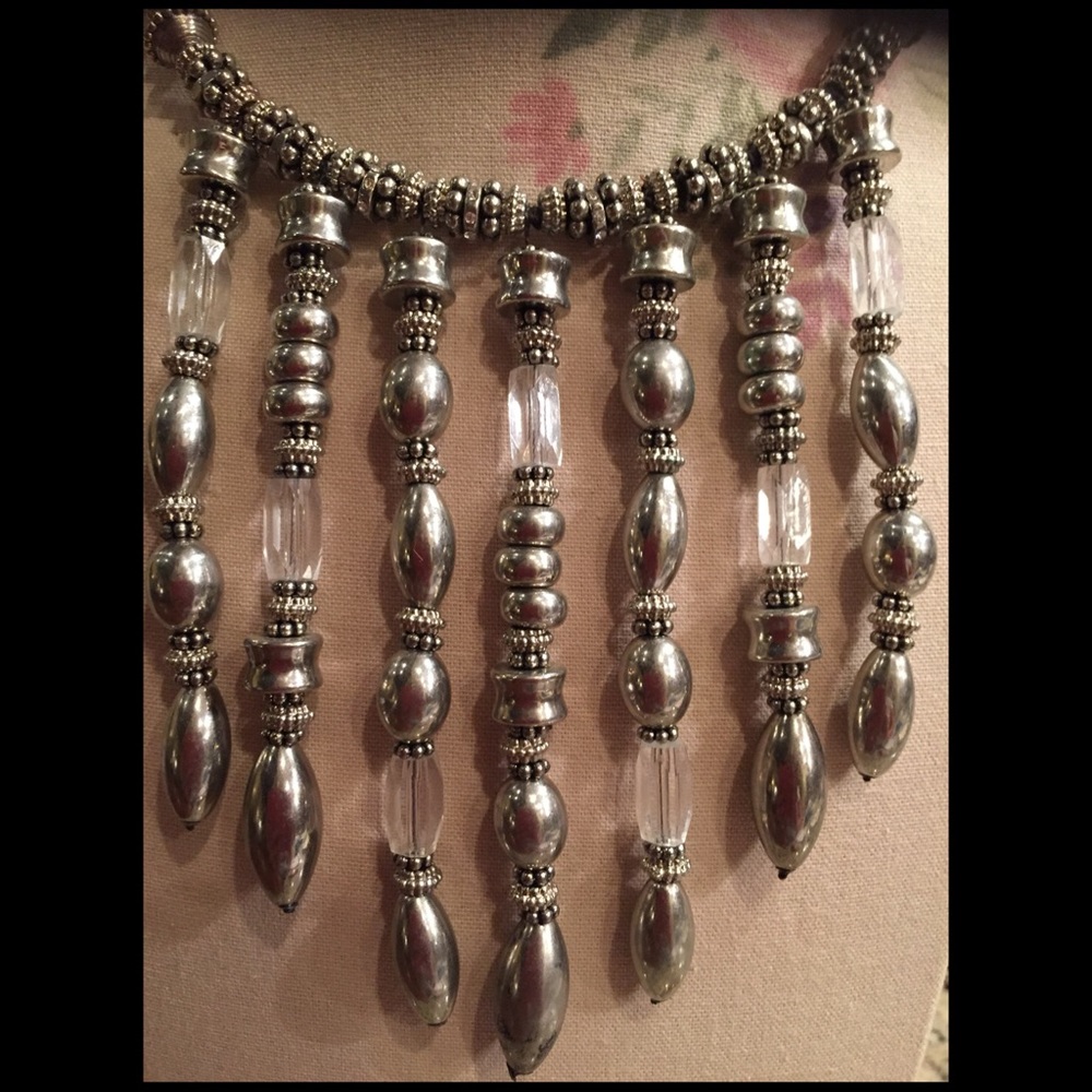 Silver unique bead waterfall necklace